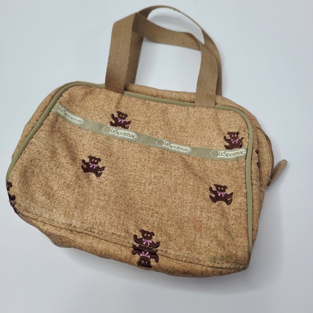Lesportsac Vintage Teddy Bear Small Makeup/travek Bag Pouch RARE 2 handles